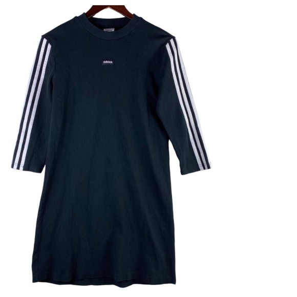 Adidas Sz Medium 8 10 Mini T-Shirt Dress Black White Ribbed Athletic - Picture 2 of 4